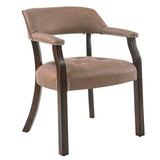 LEEMTORIG Faux Leather Dining Chair with Arms, Solid Wood Dining Chair with Supportive Back, Boss Caption's Chairs Office Desk Chairs, Espresso Legs & Yellowish Brown PU CY-NX173-318EY