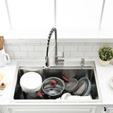 VOKIM 33 Inch Drop In Kitchen Sink Workstation - 33 x 22 Inch Drop In Sinks 16 Gage Stainless Steel Topmount Sinks Single Bowl 10'' Deep Handmade Above the Counter sink with Cutting Board& Strainer