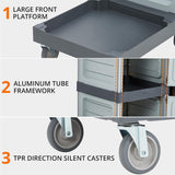 Commercial Janitorial Cart with 2 Cabinet, Cleaning Cart On Wheels, Housekeeping Caddy with Cover, Shelves Towallmark