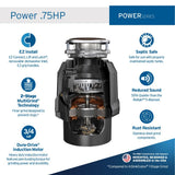 InSinkErator Power .75HP, 3/4 HP Garbage Disposal, Power Series EZ Connect Continuous Feed Food Waste Disposer, Black