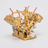MechPuConToy Engine Model Kit That Works, RW-V4 Mini V-Shape 4-Cylinder Reciprocating Steam Engine Model for 90-150cm Steamships (Boiler Not Included)
