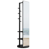 KEIKI Full Length Mirror with Cloak Rack, 66"x18" Rotatable Full Body Mirror Solid Wood Floor Mirror for Bedroom, Living Room & Dressing Room (Black)