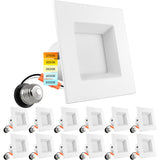 LUXRITE 12 Pack 4 Inch Square Recessed LED Can Lights, CCT Color Temperature Selectable 2700K | 3000K | 3500K | 4000K | 5000K, Dimmable Recessed Lights, 750 Lumens, CRI 90, Energy Star, Wet Rated