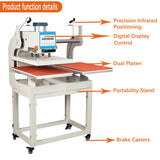 Heat Press Machine Auto Sliding & Up-Open, Industrial Heat Transfer Double Station Automatic Press with Infrared Positioning for T-Shirt