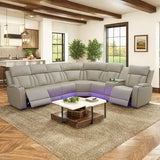 Recliner Sofa Sectional Sofa with LED Light for Living Room, Air Leather Reclining Corner Sectional Sofa Set, Cup Holder