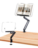 ASIEIT Book Stand with Clamp, Acrylic Desk Clamp Book Holder, 360° Cookbook Stand for Kitchen, Recipe Book Stand, Height and Angle Adjustable, Foldable and Portable for Office,Magazine,Laptops