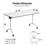 Folding Conference Table with Wheels, Flip Top Mobile Training Table, Heavy Duty Modular Seminar Desk with Locking Casters, Space Saving Nesting Meeting Table for Office Classroom Home,White,47in,1