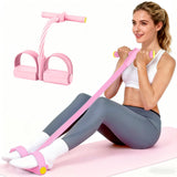 Pedal Resistance Bands with Handles, Upgrade 6-Tubes Manual Tension Training Pedal, Natural Rubber Foot Pedal Resistance Bands (Pink)