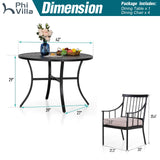 PHI VILLA 5 Piece Outdoor Dining Set for 4, Round Steel Dining Table with Umbrella Hole & Heavy-Duty Metal Chairs with Cushions, Modern Patio Dining Furniture Set for Deck, Backyard, Porch