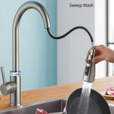 VIDEC Touch On Kitchen Faucet, 3 Modes Pull Down Sprayer, Touch On Sensor Activated, LED Temperature Control, 360-Degree Rotation,1 or 3 Hole Deck Plate. 10-Year Warranty.(Brushed Nickel, KW-70SN)