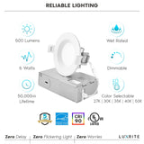 LUXRITE 16-Pack 3 Inch Ultra Thin LED Recessed Lighting, 6W, 5 Color Selectable 2700K | 3000K | 3500K | 4000K | 5000K, CRI 90, 500 Lumens, Dimmable LED Wafer Lights, Wet Rated, IC Rated, Baffle Trim
