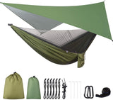 Camping Hammock with Rain Fly Tarp and Mosquito Net Portable Single Double Hammock Tent | Green FIRINER