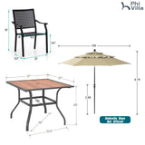 PHI VILLA Outdoor Table Chairs Set w/Umbrella, 5pc Patio Metal Furniture