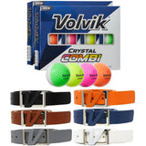 Volvik New Crystal Combi Dual Color Golf Balls 2 Dozen Bundle with Genuine Italian Real Solid Leather Belts AMBA7