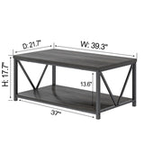 FOLUBAN Coffee Table with Storage, Modern Small Center Tables for Small Spaces, Rustic Wood and Metal Cocktail Table for Living Room, 39.3 Inch Dark Gray