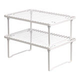 Amazon Basics Space-Saving Stackable Metal Kitchen Cabinet Organizer Shelves for Dishes, Pantry Organization, 12.5" L x 8" D x 4.5" H, Set of 2, White