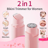 2-in-1 Women’s Bikini Trimmer & Electric Razor – Rechargeable IPX7 Waterproof Body Hair Trimmer & Facial Hair Remover, Cordless Lady Shaver for Bikini Line, Underarms, Legs, Arms, Wet & Dry Use