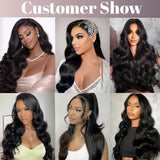 KRKRYQ 38 Inch Body Wave Human Hair Wig Pre Plucked 180% Density 13x6 HD Transparent Lace Frontal Wigs Human Hair Glueless Human Hair Wigs For Women Natural Color