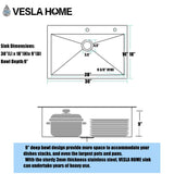 VESLA HOME 30 inch Drop in Kitchen Sink, Topmount Single Bowl 304 Stainless Steel Handmade Satin Finish Kitchen Sinks with Dish Grid and Strainer