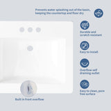 Semi-Recessed Bathroom Sink 21.26 × 17.72 Inch – Square White Ceramic Sink with 3 Faucet Holes (4 Inch Centerset), Drop-In Vanity Sink for Bathroom Remodel