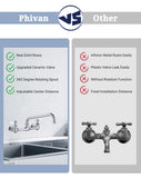 Phivan 8 Inch Center Wall Mount Commercial Sink Faucet - 8" Swivel Spout Utility Faucet, Dual Handle Chrome Brass for Restaurant/Laundry/Utility Room Kitchen Sinks