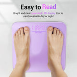 Ovutek Bathroom Scale for Body Weight, Highly Accurate Digital Weighing Machine for People, Upgraded Batteries Included, Compact Size, LED Display, High Standards Sturdy Tempered Glass, 400lb (Purple)