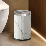 LEASYLIFE 2.4Gal Small Bathroom Trash Can with Swing Lid,Metal and Leather