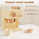 ibwaae Kids Coffee Maker 10Pcs Toy Coffee Maker Playset Wooden Kitchen Set Toys Toddler Play Kitchen Accessories