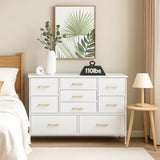 YILQQPER Wide Dresser for Bedroom TV Stand Entertainment Center with Large Chest of 9 Drawers for 50'' TV with Leather Front, Metal Handles for Closet, Entryway, Living Room, Glacier White