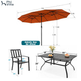 PHI VILLA 7 Pcs Patio Dining Set w/Umbrella&6 Stackable Chairs