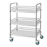 VEVOR Stainless Steel Rolling Cart, 3-Tier Metal Utility Cart with Lockable Wheels, Medical Serving Trolley Clinic Tray, Mobile Service Cart for Hospital, Lab, Restaurant, Kitchen, Salon