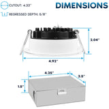 LUXRITE 4 Inch LED Recessed Ceiling Light with Junction Box, 15W, 5CCT Selectable 2700K/3000K/3500K/4000K/5000K, 1300LM High Brightness, Dimmable Canless Downlight, Wet Rated, IC Rated, ETL (6 Pack)