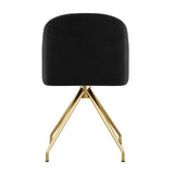 Stationary Swivel Task Chair with Sloped Arms for Home Office in Black Velvet with Polished Brass Frame Martha Stewart