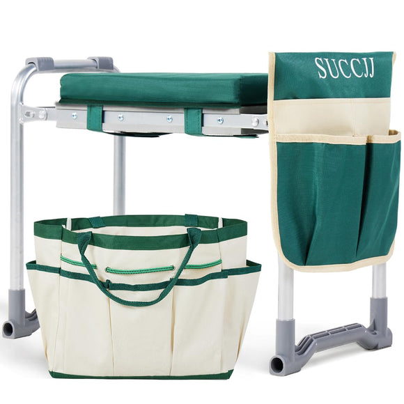Garden Kneeler and Seat Heavy Duty Gardening Bench Extra Wide, Foldable Kneeling Bench for Gardening (Green)