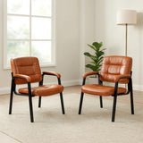 Naomi Home Faux Leather Guest Reception Chair with Armrests - Caramel