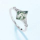 Oseew Natural Moss Agate Ring Set Kite Cut Moss Agate and Lab Diamond Engagement Ring for Women 10K/14K/18K Gold/Sterling Silve Kite Moss Agate Wedding Ring for Women