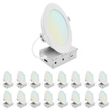 LUXRITE 6 Inch LED Recessed Light, ECO Backlit Mini Panel Spotlight, 5CCT 2700K-5000K, 1400 Lumens, High Output, 15 Watts, Dimmable, IC Rated, Wet Rated, ETL Listed, Energy Star, Round (16 Pack)