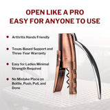 Forge Quality Compact Vertical Lever Corkscrew Wine Opener with Foil Cutter. 3 Seconds to Open a Bottle of Wine. Metallic Bronze