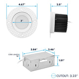 LUXRITE 3 Inch Trimless LED Recessed Light with Junction Box, 5CCT Selectable 2700K-5000K, 10W, 750LM, Dimmable, Wet & IC Rated, Canless Downlight, ETL Listed, New Construction and Remodel (6 Pack)