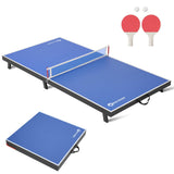 RAYKEEP Mini Foldable Table Tennis Table, 48“ Portable Ping Pong Game Table for Indoor & Outdoor, Table Tennis Table Set w/Net, 2 Paddles, 2 Balls, No Assembly (Blue)