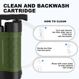 Ginkin Portable Water Filter Pump, 0.01 Micron Manual Survival Water Purifier for Camping Hiking Backpacking Emergency, Fast Flow Removes Harmful Substances & Sediment (k8188 Green)