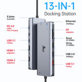 LIONWEI Docking Station Dual Monitor 4K, 13-in-1 USB C Dock for Laptop Mac