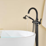 Wowkk Freestanding Bathtub Faucet Black Free Standing Tub Filler Brass Bathtub Faucets Floor Mounted Bathroom Tub Faucet with Hand Shower