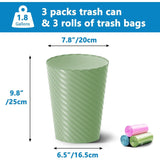 Lysam Bathroom Trash Can 3 Pack, 1.8 Gallon Small Trash Can with Trash Bags