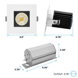LUXRITE 4 Inch Recessed Light, Regressed Canless LED Spotlight, 5CCT 2700K-5000K CRI90, 22W, 1700 Lumens High Output, 60º Wide Flood, Square Black & White Baffle Trim, Dual Dimmable, IC & Wet (4 Pack)
