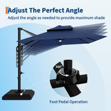 Garvee 10 ft Solar Lights Cantilever Patio Umbrella with Base Included, 360° Rotation Offset Umbrella, Easy Crank & Tilt Adjustment, UV Protection for Backyard, Poolside, Deck -Navy Blue