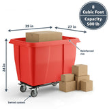8 Cubic Foot 500 lb. Trash Cube Truck, Red Commercial Laundry Cart