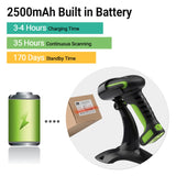 Tera Barcode Scanner Wireless with Stand: Industrial Drop-resistant Green