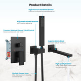 gotonovo Wall Mounted Bathtub Faucet with Hand Held Sprayer,Tub Shower Faucet Set,Single Handle Bathroom Shower System Mixer for Tub,Rough-In Valve Included Swivel Tub Spout Matte Black