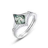 Oseew Natural Moss Agate Ring Set Kite Cut Moss Agate and Lab Diamond Engagement Ring for Women 10K/14K/18K Gold/Sterling Silve Kite Moss Agate Wedding Ring for Women